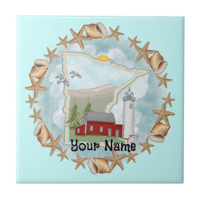 Minnesota Muscheln Leuchtturm Tile Fliese (Vorderseite)