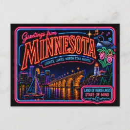 Minnesota Neon State Retro Vintage Postkarte