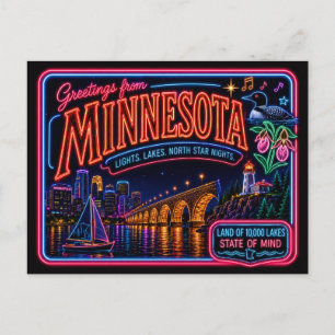 Minnesota Neon State Retro Vintage Postkarte