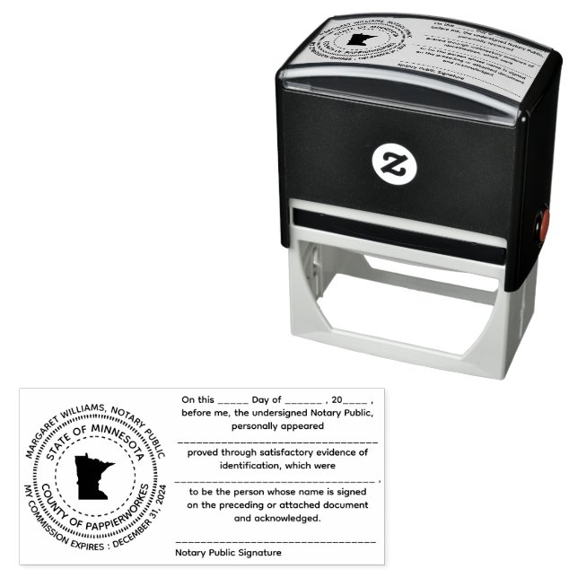 Minnesota Notary Public Recognition Briefmarke Permastempel (Beispiel)