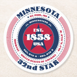 Minnesota Red White Blue Typografie Runder Pappuntersetzer
