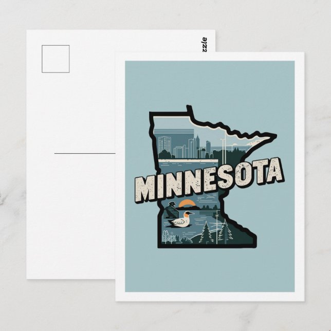 Minnesota Retro Travel Design Iconic US Staaten Postkarte (Vorne/Hinten)