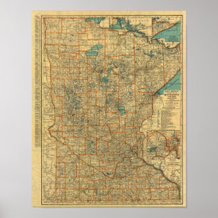 Minnesota Road Map Poster