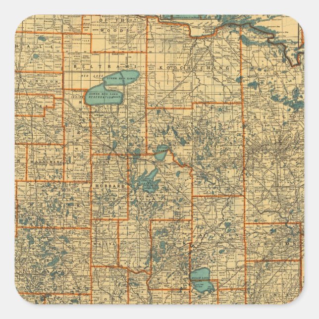 Minnesota Road Map Quadratischer Aufkleber (Vorderseite)