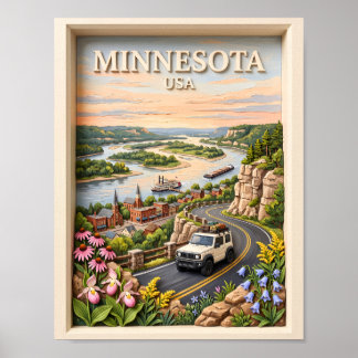 Minnesota Road Trip Landscape 3D Textured River Poster
