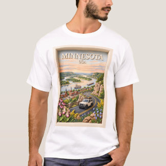 Minnesota Road Trip Landscape 3D Textured River T-Shirt