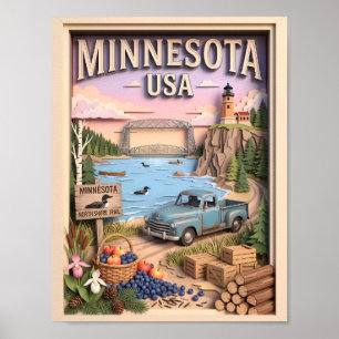 Minnesota Roadtrip North Shore Lake 3D texturiert Poster