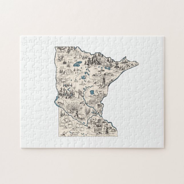 Minnesota Shaped Minnesotan Vintage Picture Map (Horizontal)