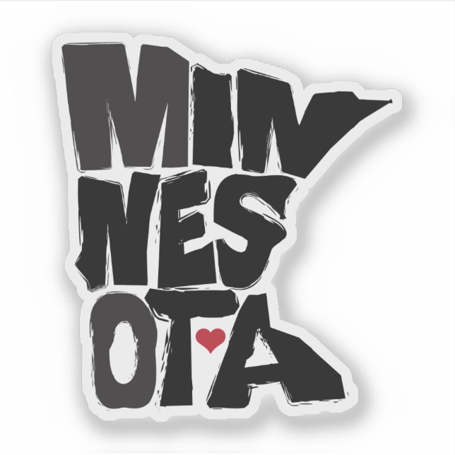 Minnesota Staat Karte Typografie mit Herz Aufkleber (Vorderseite)