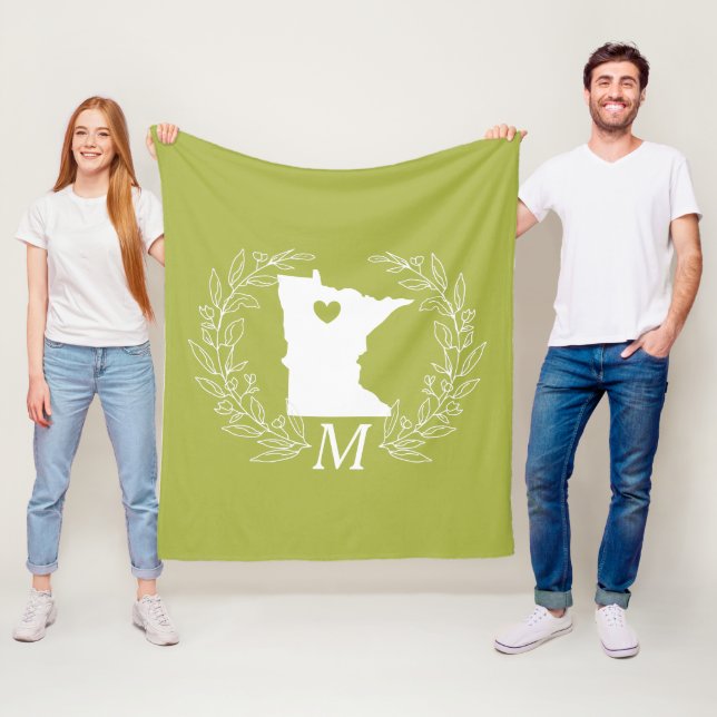 Minnesota Staat-Kartenkranz-Blätter Monogramm Fleecedecke (Beispiel)