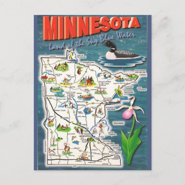 Minnesota Staat Map Postkarte (Vorderseite)