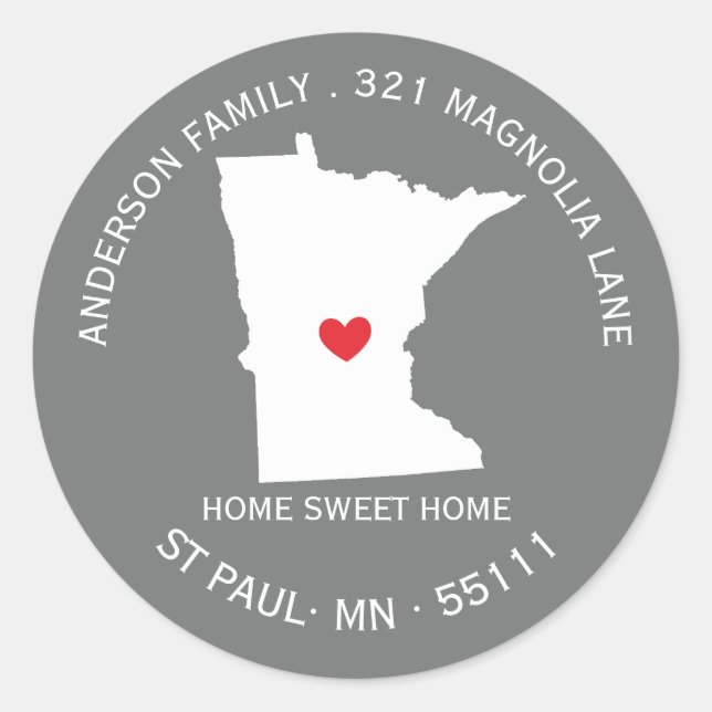 MINNESOTA Staat| Neue Zuhause-Adressenaufkleber Runder Aufkleber (Vorderseite)