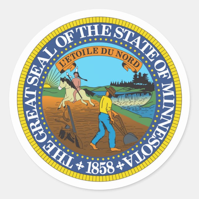 Minnesota Staat Siegel Amerikanische Republik Symb Runder Aufkleber (Vorderseite)