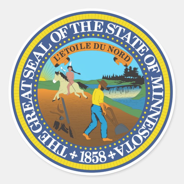 Minnesota Staat Siegel Emblem Runder Aufkleber (Vorderseite)
