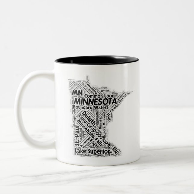 Minnesota-Staats-Wort-Wolke Zweifarbige Tasse (Links)
