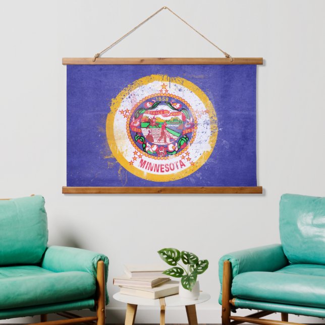Minnesota-Staatsflagge Wandteppich Mit Holzrahmen (Wohnzimmer)