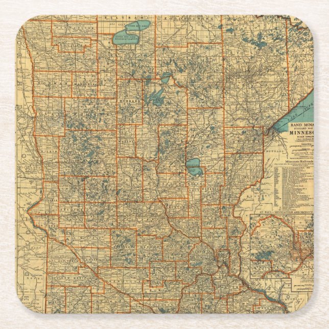 Minnesota-Straßenkarte Rechteckiger Pappuntersetzer (Vorderseite)