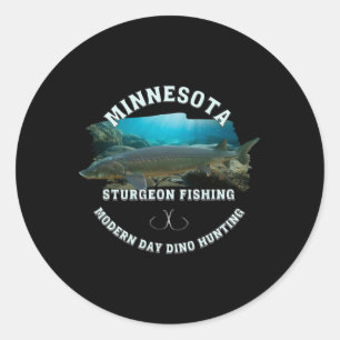 Minnesota Sturgeon Fischen Moderner Tag Dino Jagd Runder Aufkleber