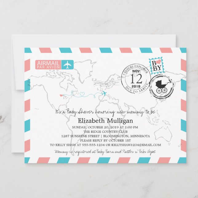 Minnesota to Europe Airmail | Babyparty Einladung (Vorderseite)