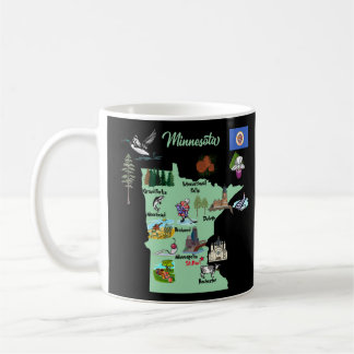 Minnesota Touristenkarte mit Sehenswürdigkeiten un Kaffeetasse