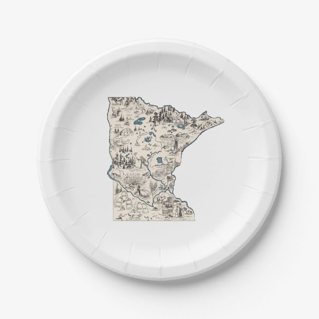 Minnesota Vintag Picture Map Paper Party Teller (Vorderseite)