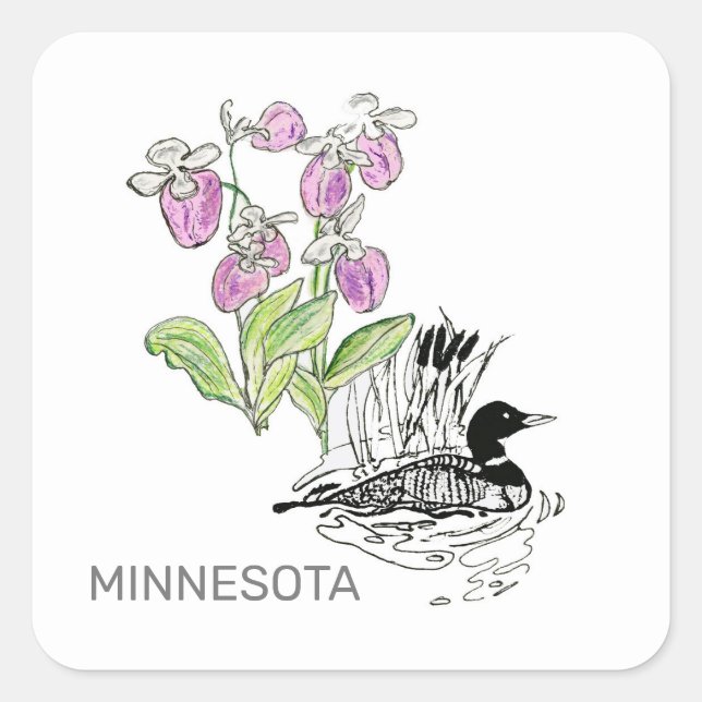 Minnesota vogel und Blume Quadratischer Aufkleber (Vorderseite)