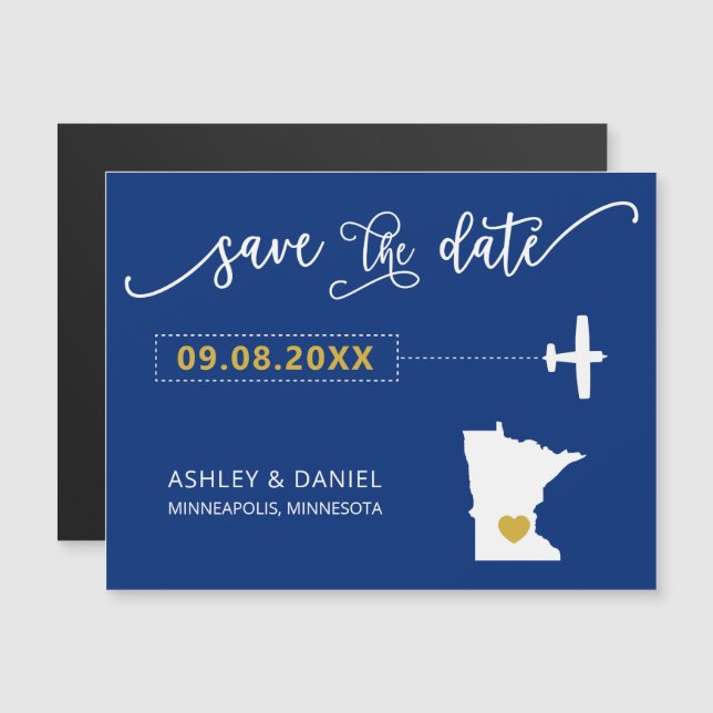 Minnesota Wedding Save the Date Card, Map Magneteinladung (Vorne/Hinten)