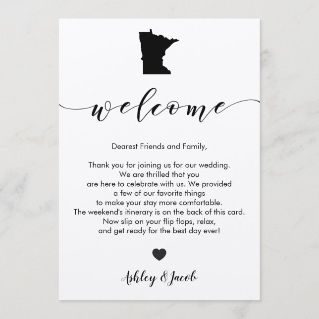 Minnesota Wedding Welcome Letter & Itinerary Card Programm (Vorderseite)