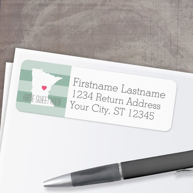 Minnesota Zuhause Staat Liebe mit benutzerdefinier (Personalized Mailing Label with Return Address and State Map - Low Minimum)