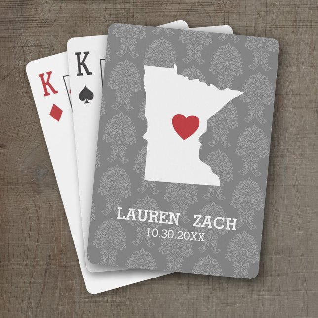 Minnesota Zuhause Staat Stadtkarte - Custom Weddin Spielkarten (Personalized Playing Cards with a State Map, Movable Heart and Name)