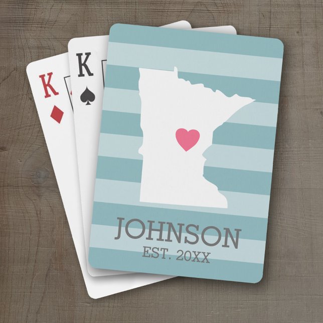 Minnesota Zuhause Staat Stadtkarte - Custom Weddin Spielkarten (Personalized Playing Cards with a State Map, Movable Heart and Name)