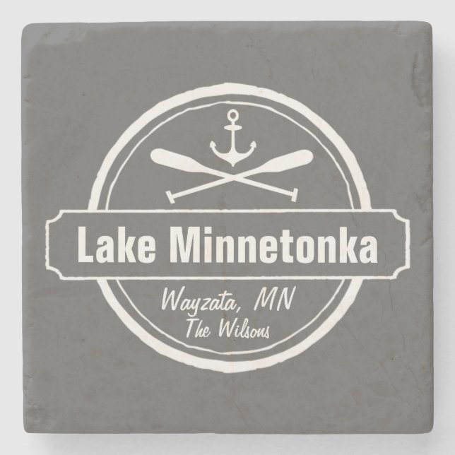 Minnetonka-Minnesota-Ankerstadt und Name Steinuntersetzer (Vorderseite)