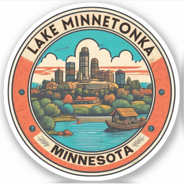 Minnetonka-See, Minnesota Angeln und Bootfahren Aufkleber (Vorderseite)