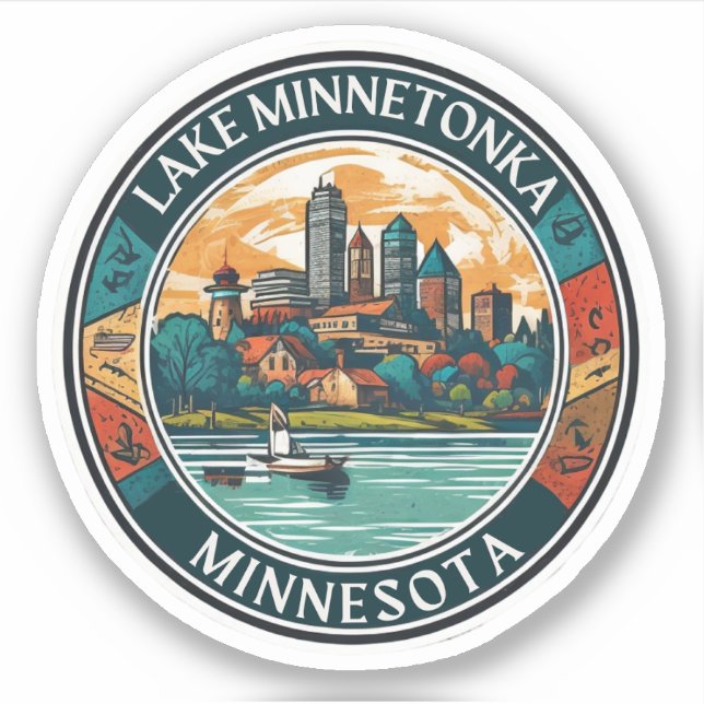 Minnetonka-See, Minnesota Angeln und Bootfahren Aufkleber (Vorderseite)