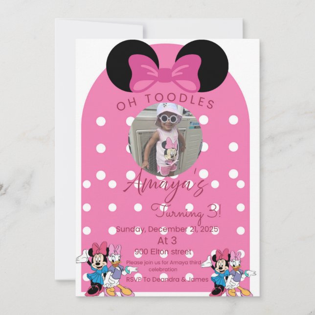 Minnie Mouse birthday invitations theme Einladung (Vorderseite)