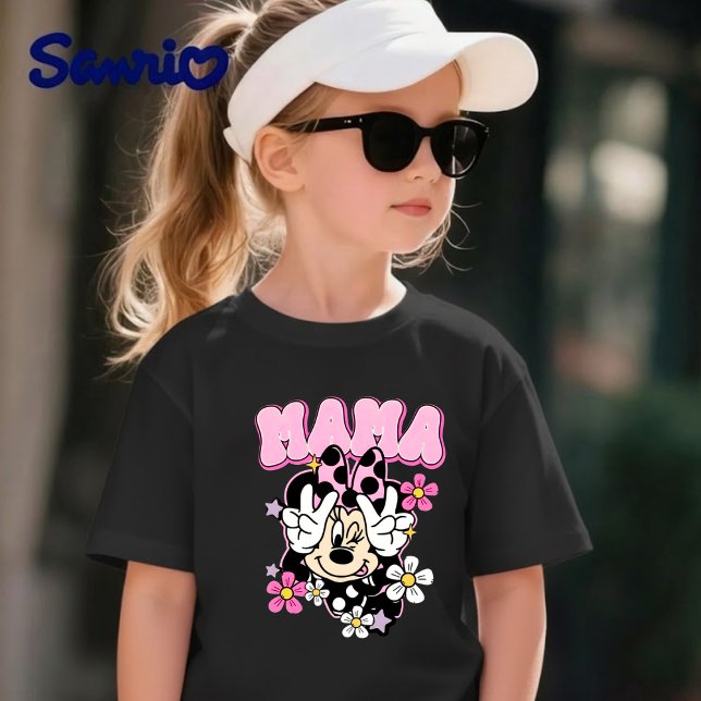 Minnie Mouse Mama Peace Sign Flowers Black T-Shirt (Von Creator hochgeladen)