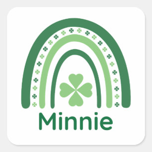 Minnie Name Clover Boho Rainbow Quadratischer Aufkleber