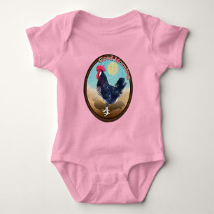 Minorca Rooster Guten Morgen Vintages Oval Baby Strampler