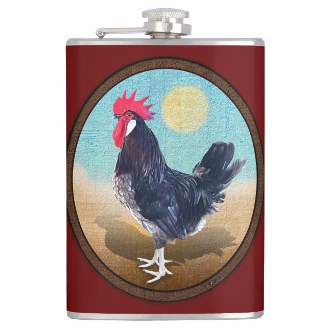 Minorca Rooster Vintag Oval Flachmann (Vorderseite)