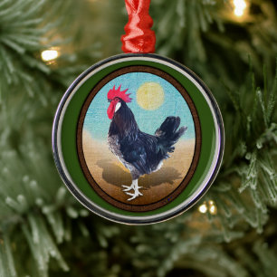 Minorca Rooster Vintag Oval Ornament Aus Metall
