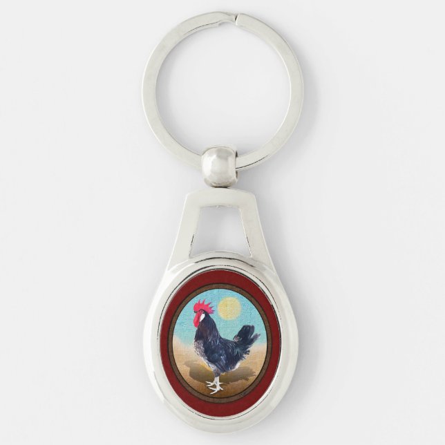 Minorca Rooster Vintag Oval Schlüsselanhänger (Vorderseite)