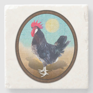 Minorca Rooster Vintag Oval Steinuntersetzer