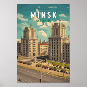 Minsk Belarus Illustration Reise Kunst Vintage Poster