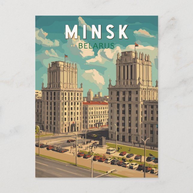 Minsk Belarus Illustration Reisen Kunst Vintag Postkarte (Vorderseite)