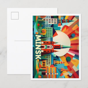 Minsk Belarus Reisen künstlerisch farbenfroh Postkarte