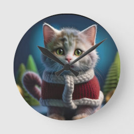 Minskin Kitten in einem WeihnachtsOutfit Runde Wanduhr