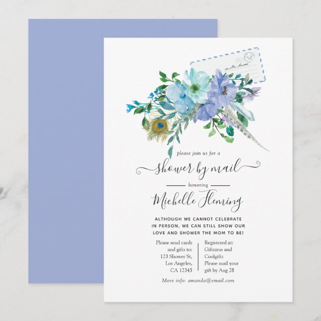 Mint and Blue Boho Baby Showroom by Mail Einladung (Vorne/Hinten)