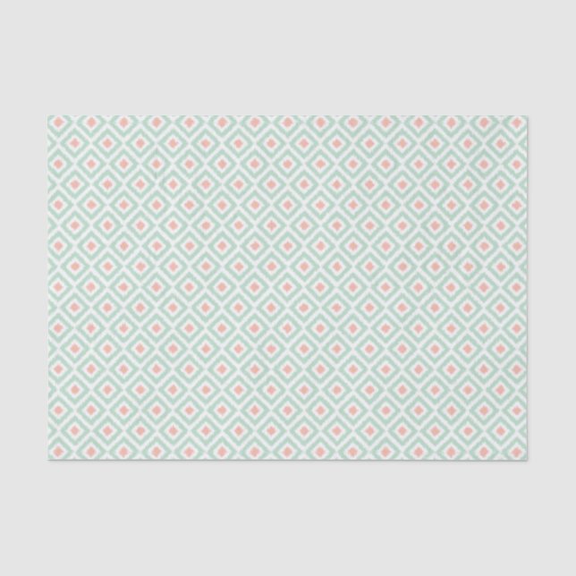 Mint and Coral Ikat Diamonds Muster Seidenpapier (Vorderseite)