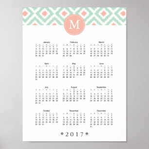 Mint and Coral Ikat Muster 2017 Kalender Poster