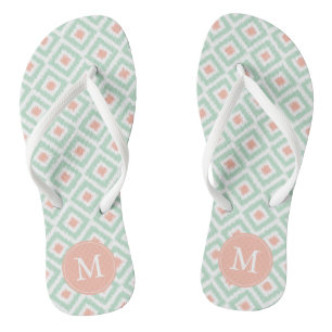 Mint and Coral Ikat Muster Flip Flops